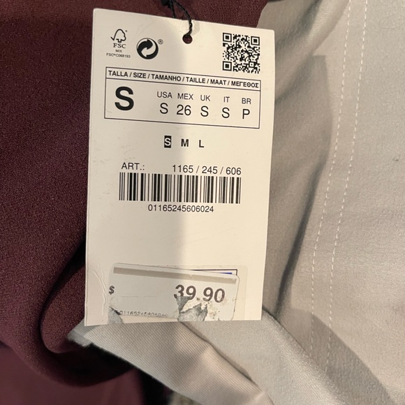 Zara Collection Burgundy Midi dress Lace Detail Collar New with Tags Size Small - Picture 6 of 9